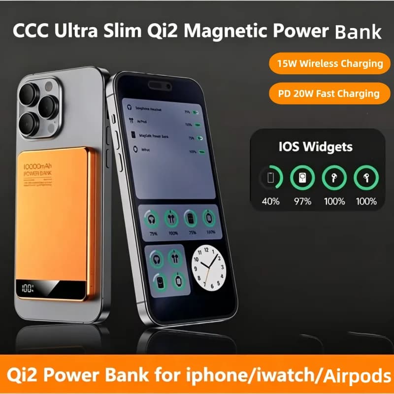 Power Bank Magnetico Wireless Qi2 per Magsafe, Ricarica Rapida 22.5W, Ultra Sottile e Portatile per iPhone 17, Apple Watch, Airpods