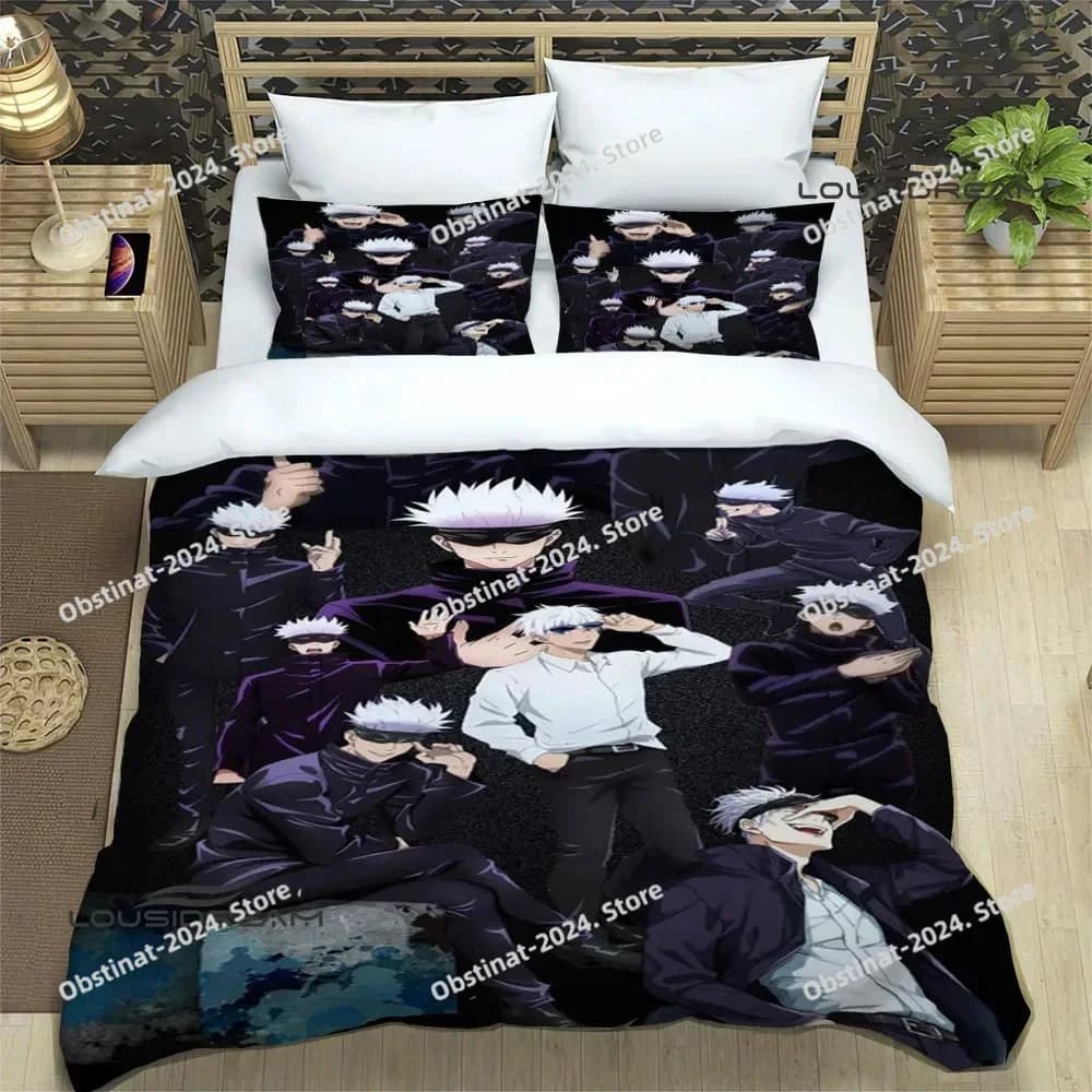 Jujutsu Kaisen Cartoon 3D Stampato Set letto Copripiumino Federa Set biancheria da letto Lenzuolo Copripiumino Completo Queen King Size