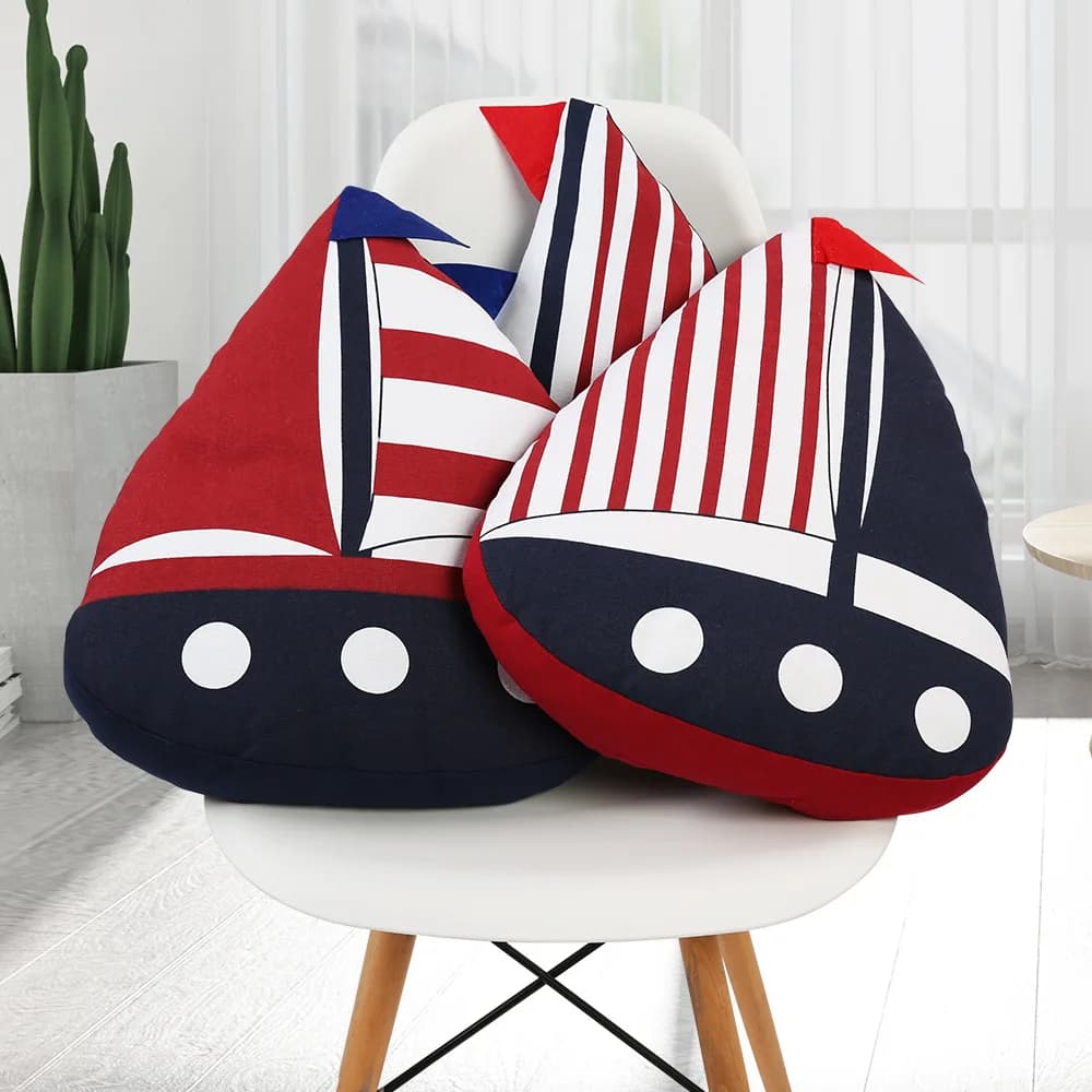 Creative Striped Decorative Pillows, Sailboat, Fish Sailing Boat, Mediterranean Hand-made Cushion, Fish Shapes, Dormitory,