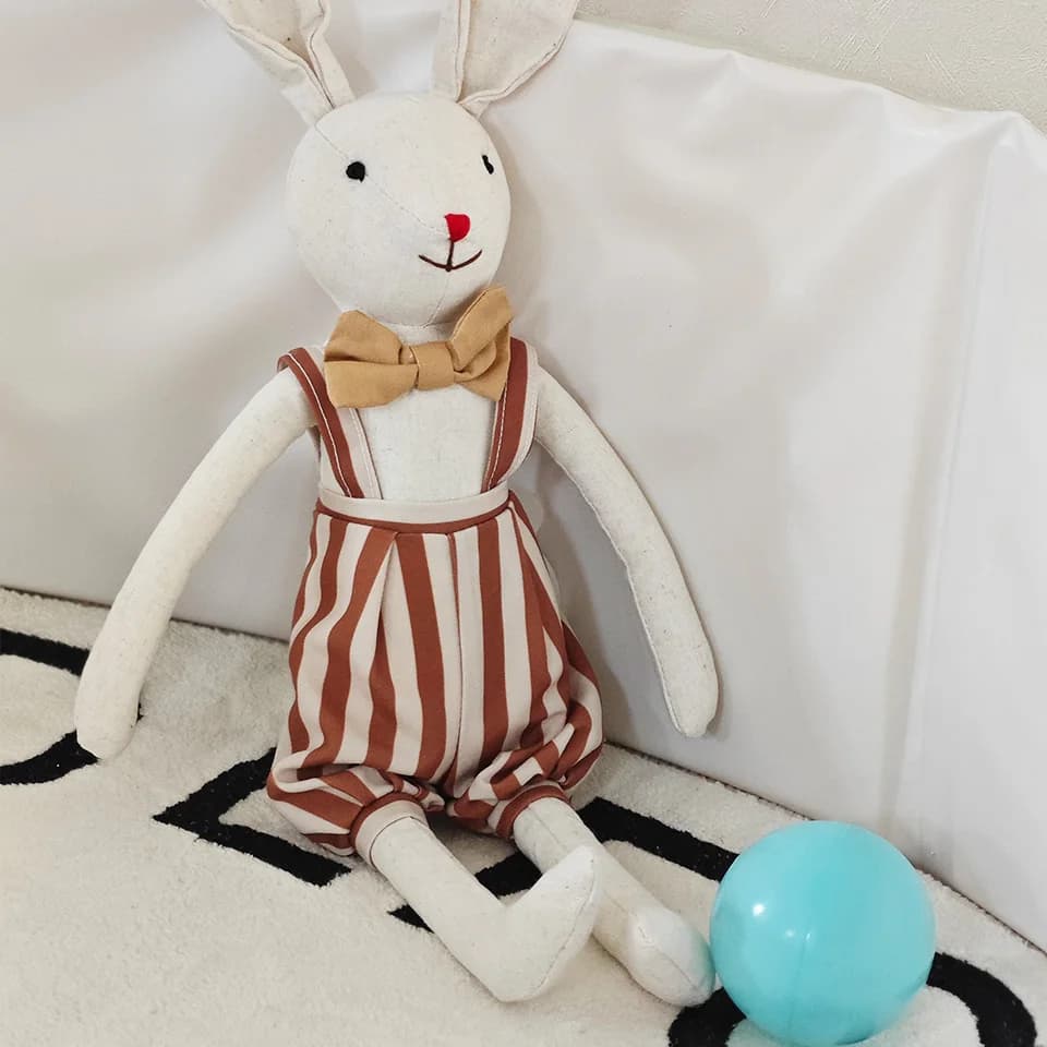 Squisita bambola coniglietto fionda, tessuto di cotone e lino simulato Baby Comfort Doll, regalo di compleanno giocattolo per bambini per ragazzi e ragazze