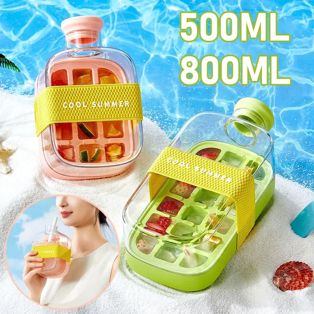 Stampo per cubetti di ghiaccio da 500/800 ml con coperchio, riutilizzabile in silicone, senza BPA, per bottiglie d'acqua, stampi per ghiaccioli rinfrescanti