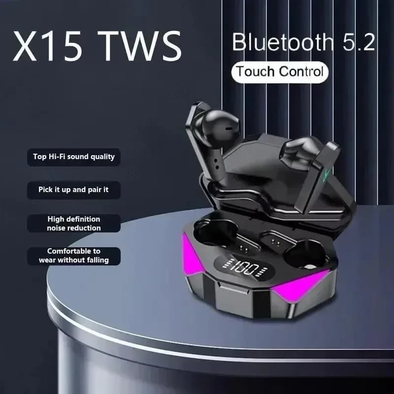 Nuovi auricolari Bluetooth wireless X15 molto venduti, per gaming, musica, sport, con display digitale, resistenti al sudore, con microfono.