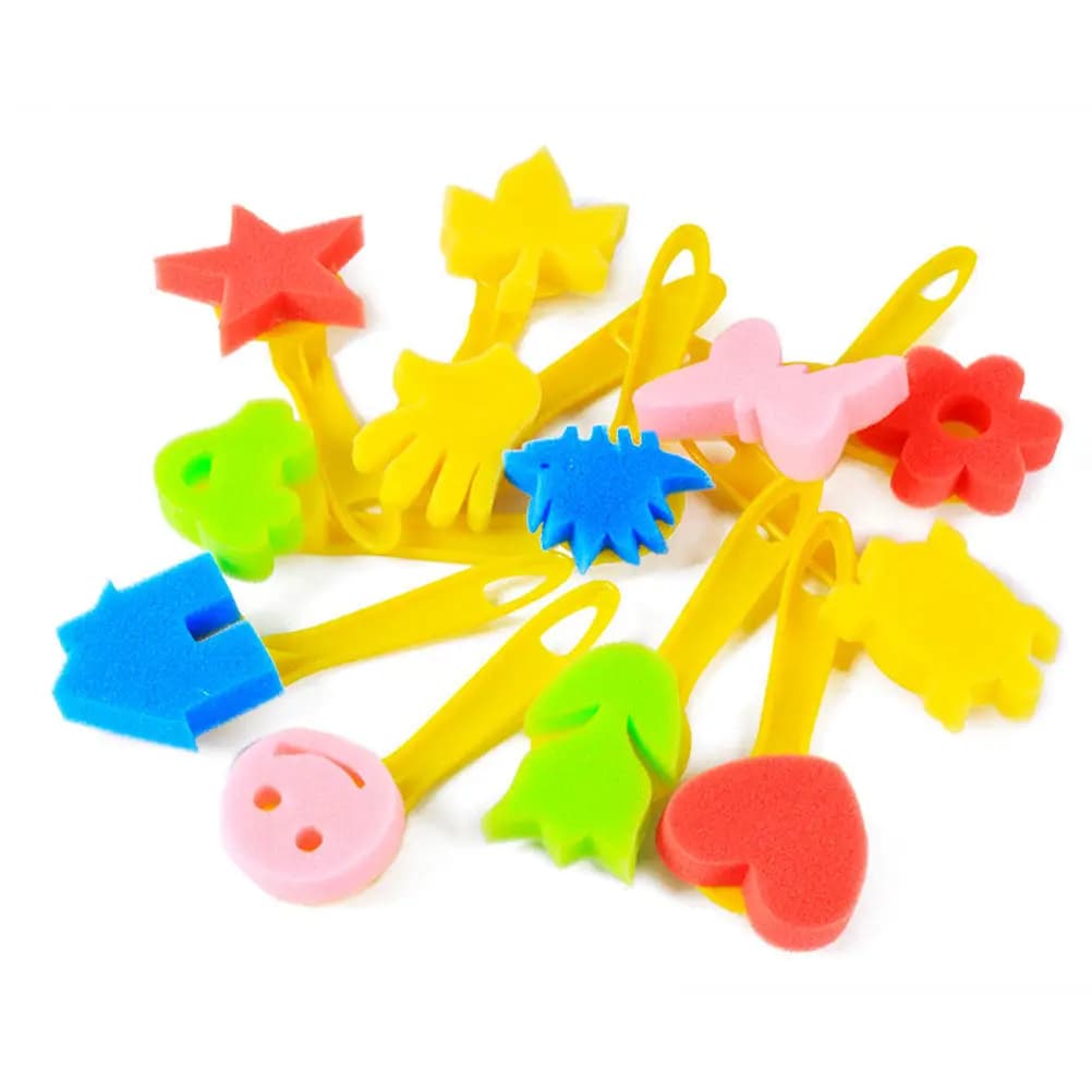 12Pcs Sponge Painting Stamp Brushes Kids DIY Art Set Non Toxic Safe Materials for Pattern Making Borders Shapes Wall Decoration