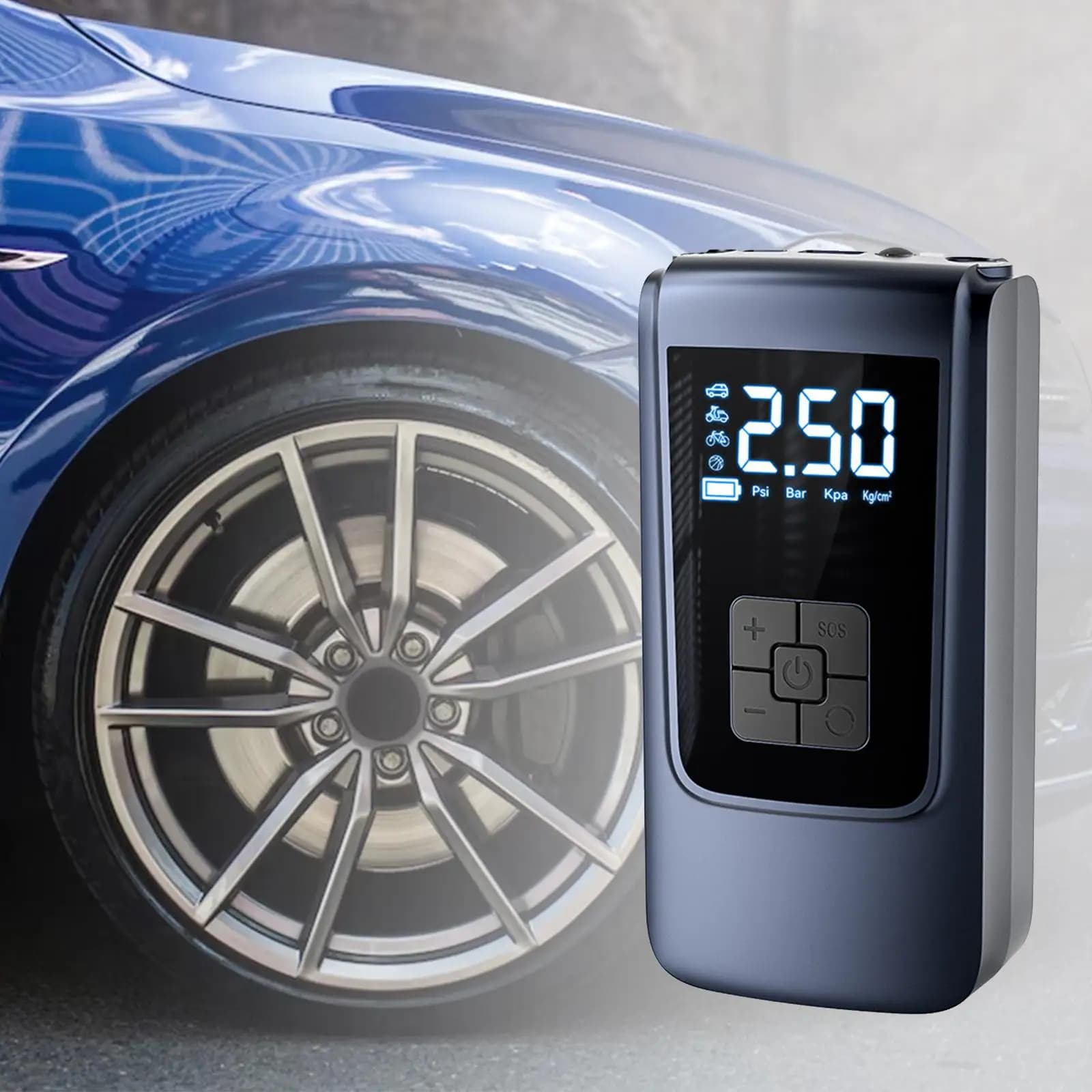 Pompa per pneumatici per gonfiaggio pneumatici per auto con compressore d'aria USB wireless per letto gonfiabile Pompa di gonfiaggio per display digitale wireless per auto da nuoto