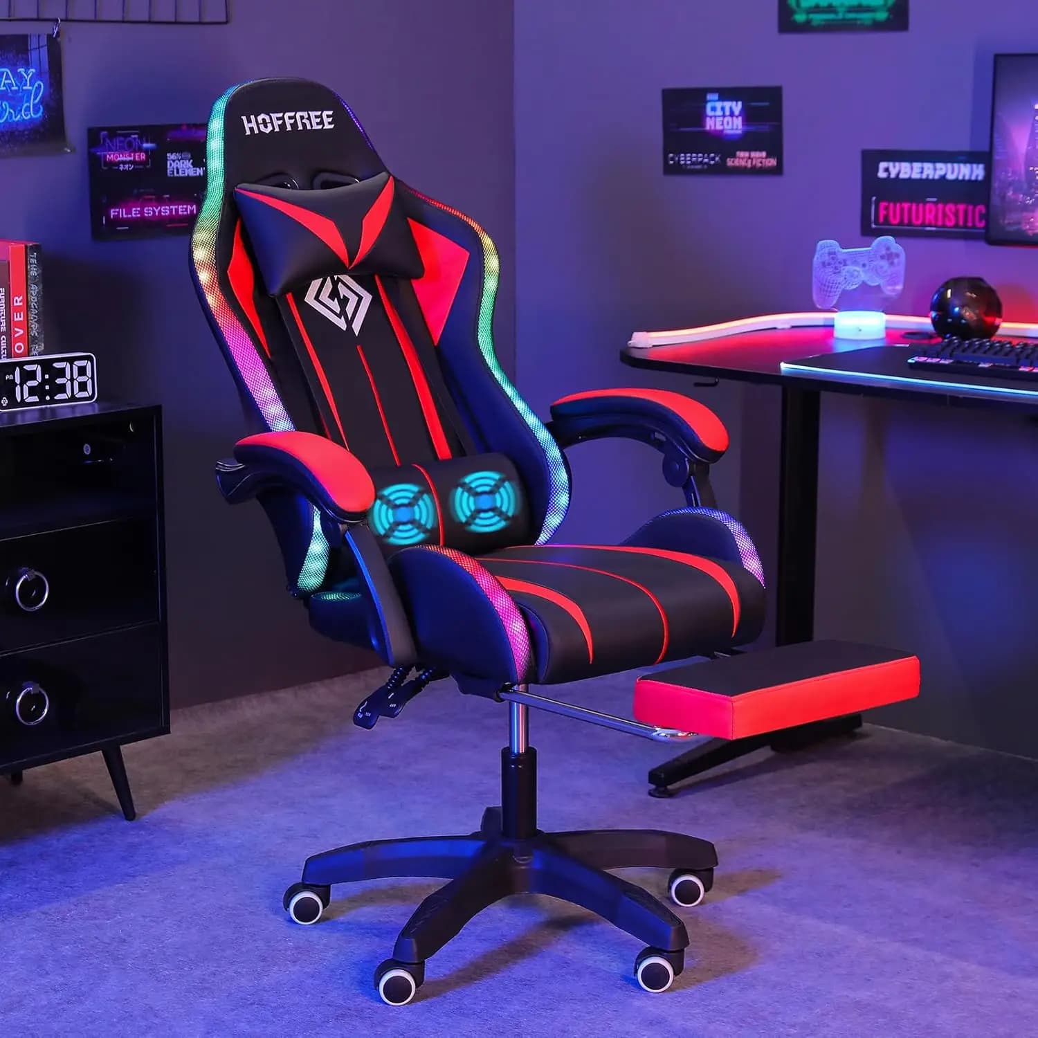 Sedia da Gaming con Massaggio, Luci LED RGB e Poggiapiedi, Sedia Ergonomica per Computer, Sedia da Videogiochi con Schienale Alto, Personalizzabile