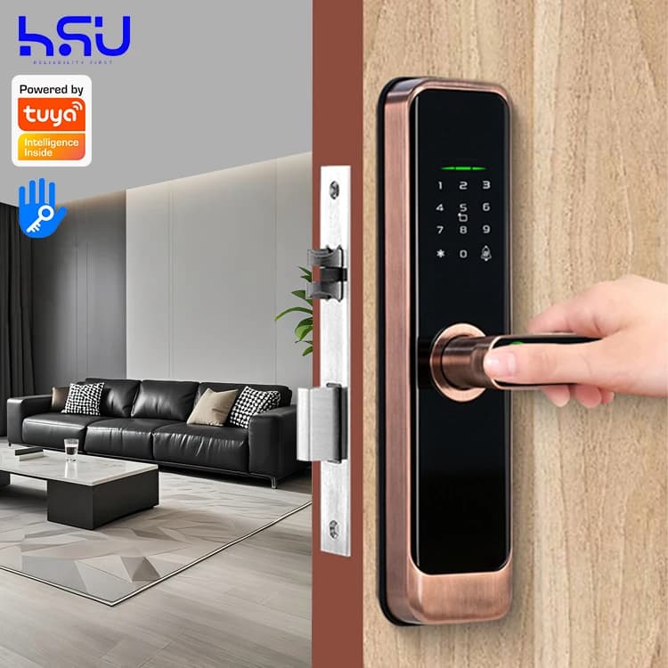 Digital Smart Doorlock Passcode Home Wooden Small Electronic Mini Fingerprint Wooden Security Door Handle Lock