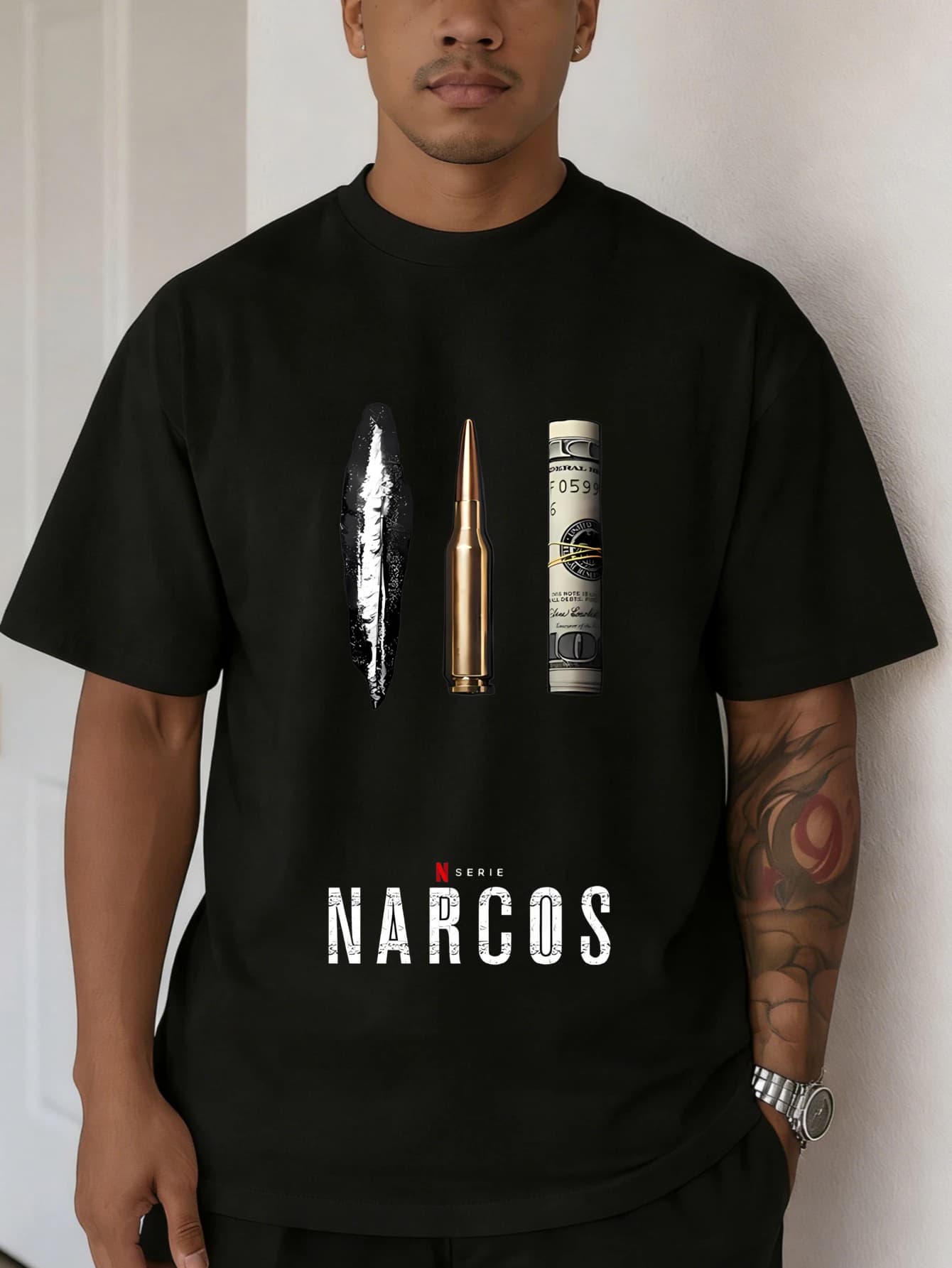 T-shirt da uomo Narcos in cotone stampato oversize a maniche corte, casual estiva con grafica