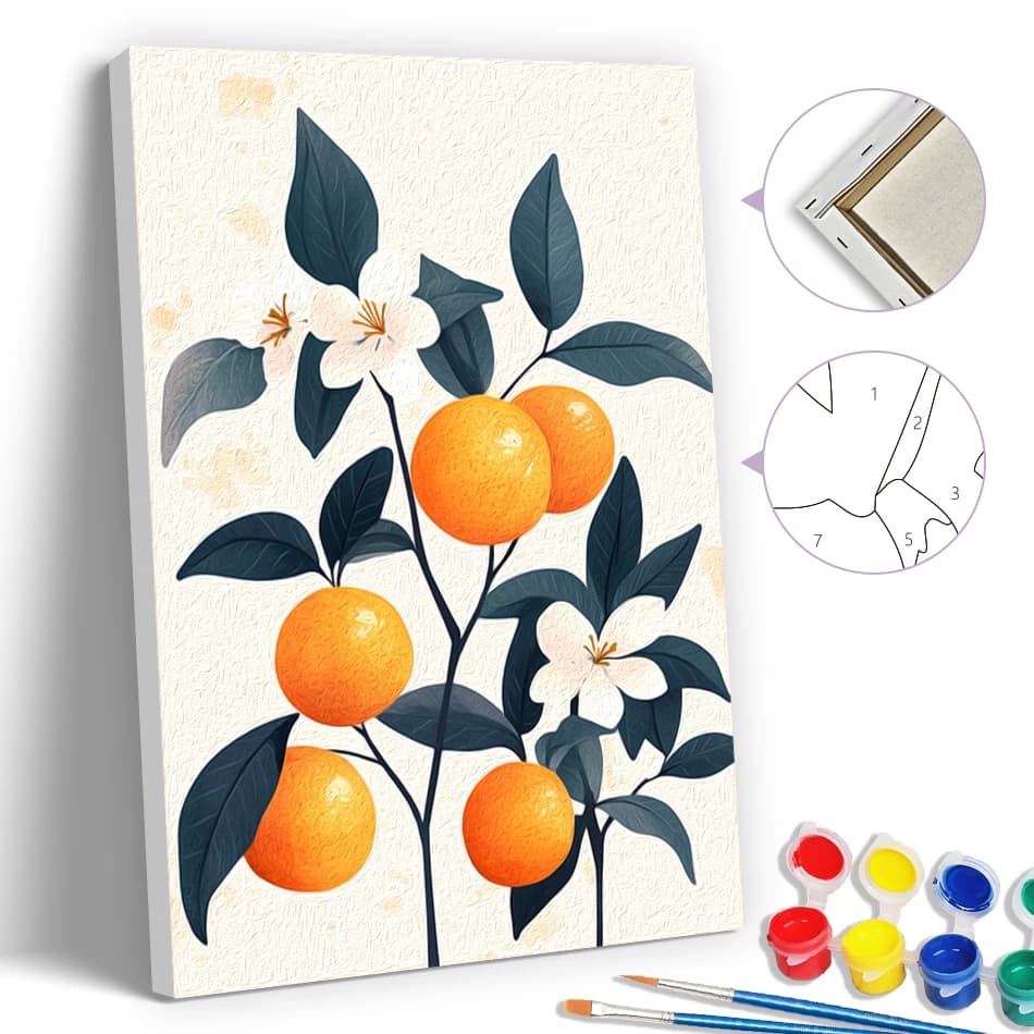 SDOYUNO Pittura semplice con i numeri, artigianato artistico, immagini ad acquerello 20X30 cm con cornice, rami di alberi da frutto, disegno da colorare per adulti