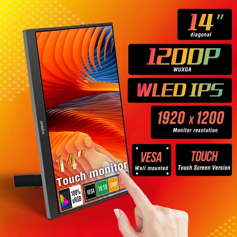 Monitor portatile touch screen da 14,1 pollici IPS Secondo schermo di gioco Display esteso per laptop con staffa per xbox/raspberry Pi
