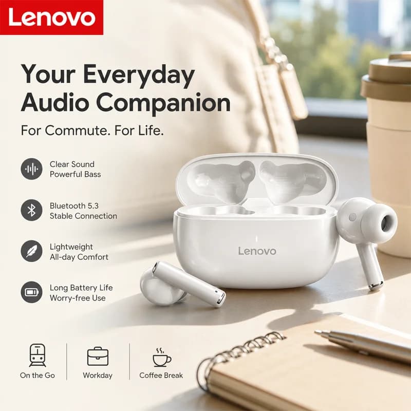 Auricolari Bluetooth Lenovo Thinkplus XT88 con Doppio Microfono, Riduzione del Rumore Stereo, Bassi HIFI, Controllo Touch