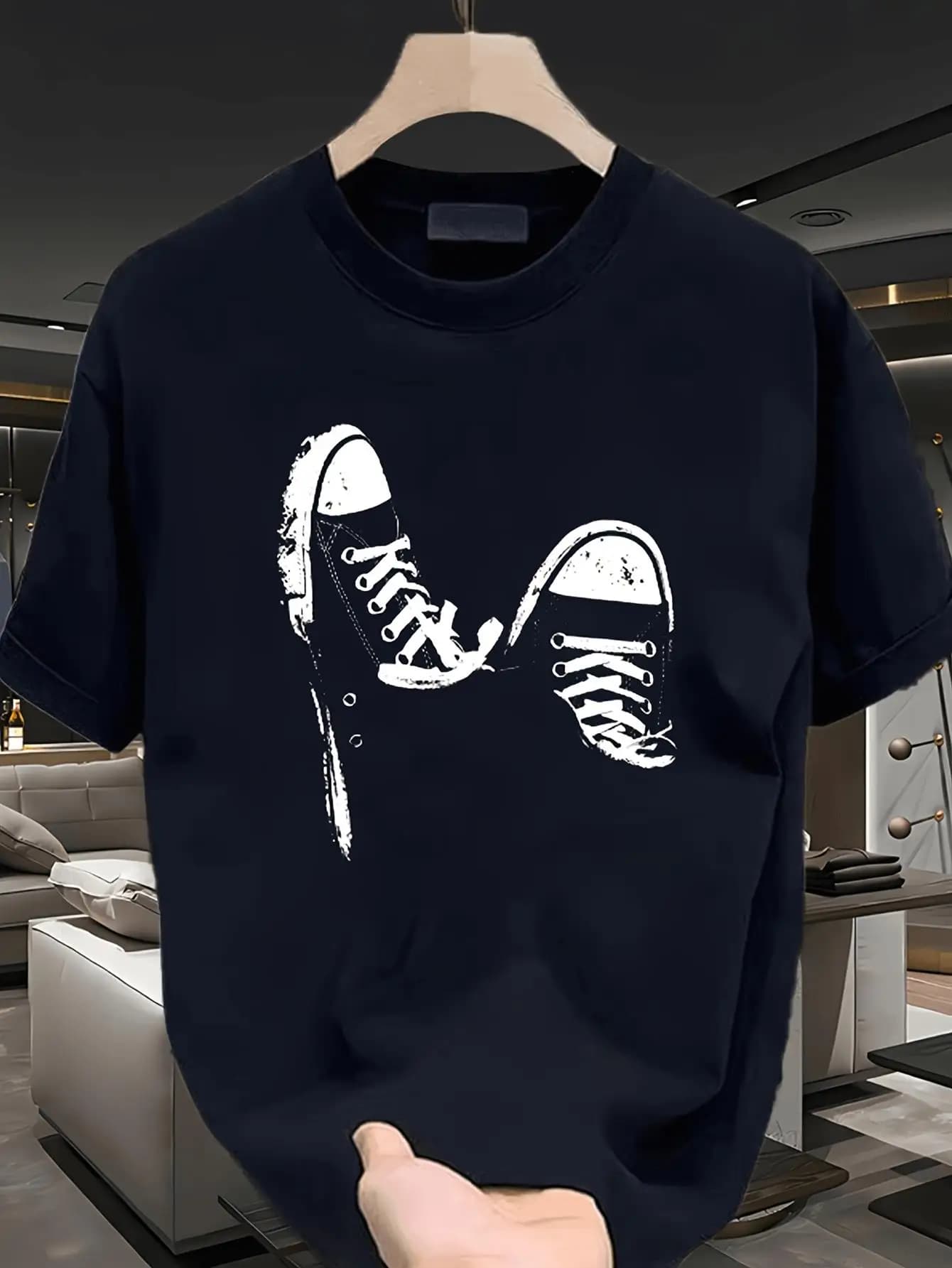 Men' 100% Cotton Sneaker Print T-Shirt - Casual Short Sleeve Round Neck Tee with Sneaker Graphics, Breathable & Durable Fabric, Regular Fit for Year-Round Wear, Machine Washable for Care - Versatile Casual Attire for Men