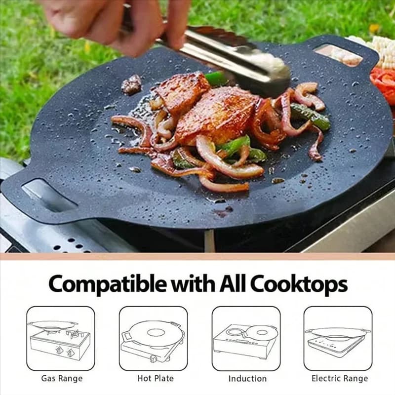 B08B-34CM Round Korean non-stick barbecue plate for outdoor pan Travel camping accessories