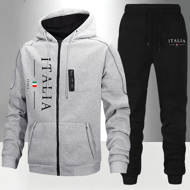 Men's Tracksuit Casual Hoodie Zip Sweatshirts Coat Outdoors Sports Jogging Clothing Autumn Winter Versatile Single Jacket Pants