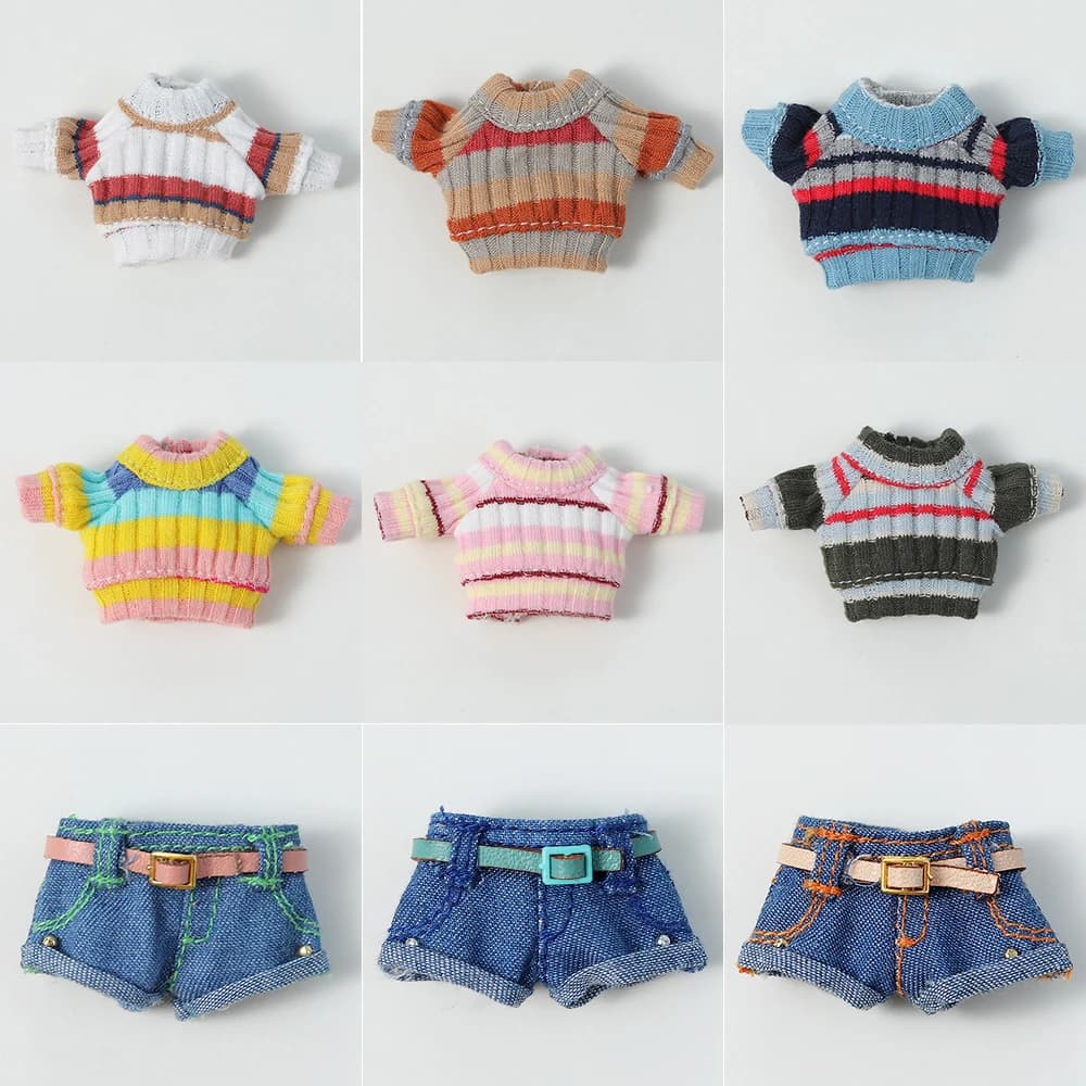 Ob11 Doll Dresses Baby 1/12 Dresses Bjd Cute Rainbow Short Sleeves DIY Sweater Dress up Toys for Obitsu 11 Gsc Mold 1/8 1/12 Bjd