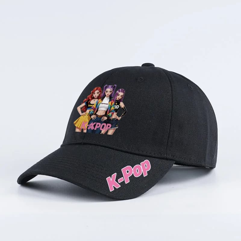 Cappellino da baseball nero con stampa K-Pop Anime Girl, regolabile, unisex, per fan della musica coreana, cappello casual