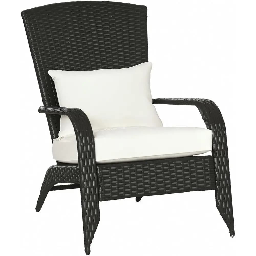 Outdoor Weather-Resistant Wicker Adirondack Chair with Cushion, Cream White for Patio or Garden