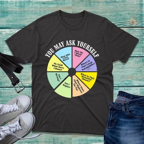 You May Ask Yourself T-Shirt 80's Music Retro Lyrics Pie Chart Unisex Tee Top