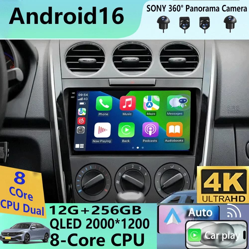 Autoradio Android 16 con Carplay per MAZDA CX-7 CX7 2007-2014, Lettore Multimediale Stereo 2din