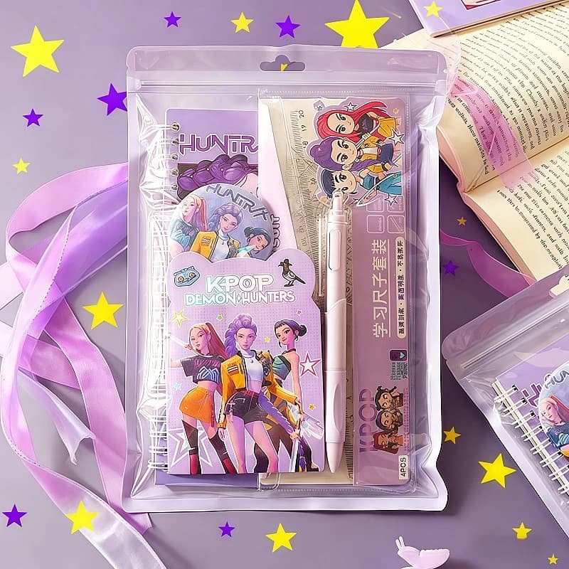 Nuovo set di cancelleria a 5 pezzi con simpatici personaggi dei cartoni animati e K-pop, pratici articoli scolastici, regalo di compleanno per bambini e fan.