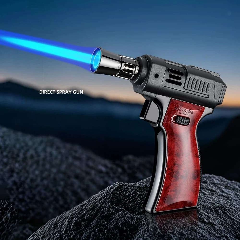 New Outdoor High Temperature Flame Lighter Windproof Inflatable Portable Welding Gun Inverted Locking Cigar Barbecue Lighter