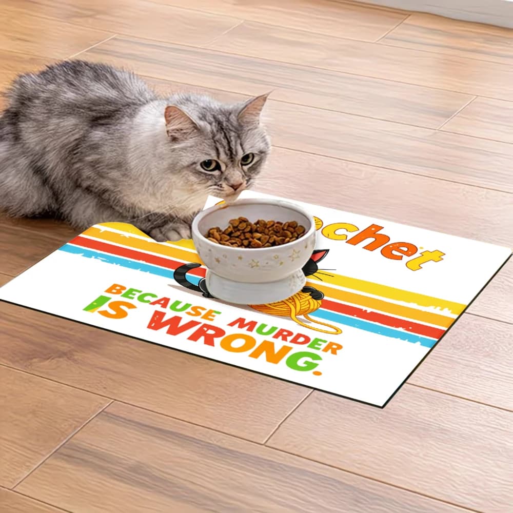 Tappetino antiscivolo per l'alimentazione degli animali domestici con gatto, filo e testo, accessori per animali domestici, tappetini antispruzzo e antiscivolo per cani e gatti