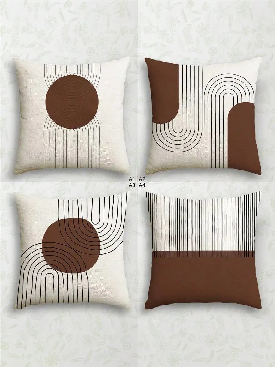 4pcs Modern Minimalist Line Style Pillow Covers, Bohemian Line Throw Pillow Cases, Zippered, Washable, Home Decor, Sofa