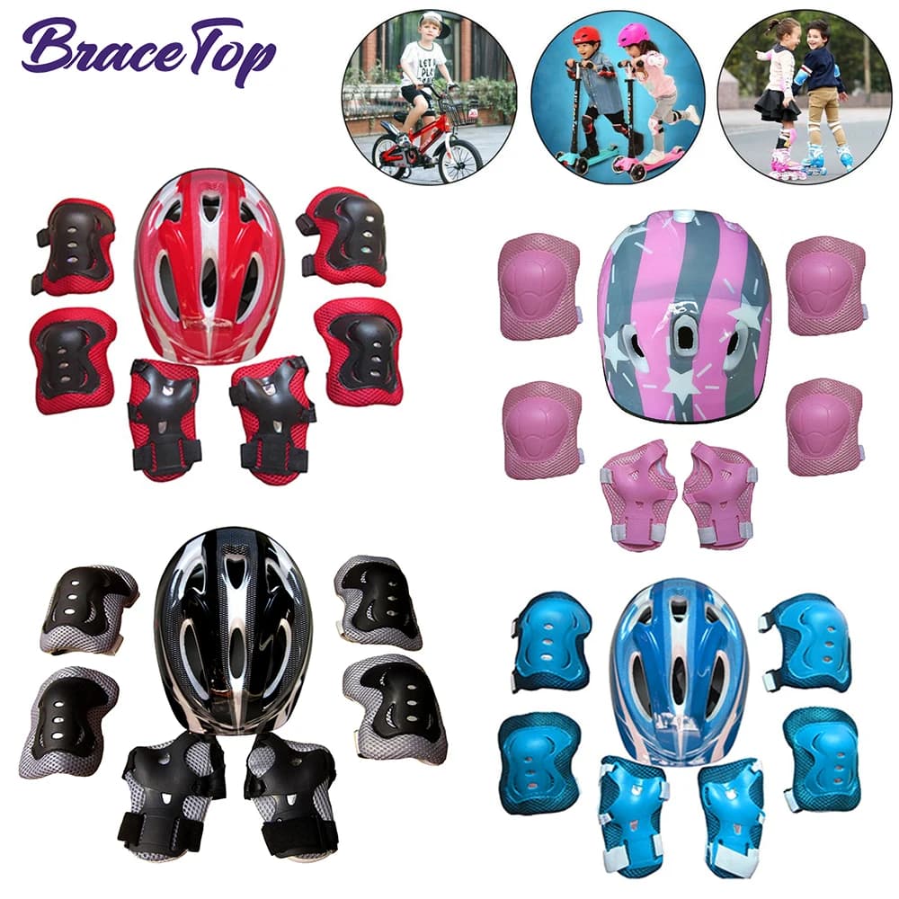 7 pcs Children's Skating Protective Equipment Set Children's Knee Pad Wrist Guard Bicycle Elbow Skateboard Ice Skateboard Roller Protector