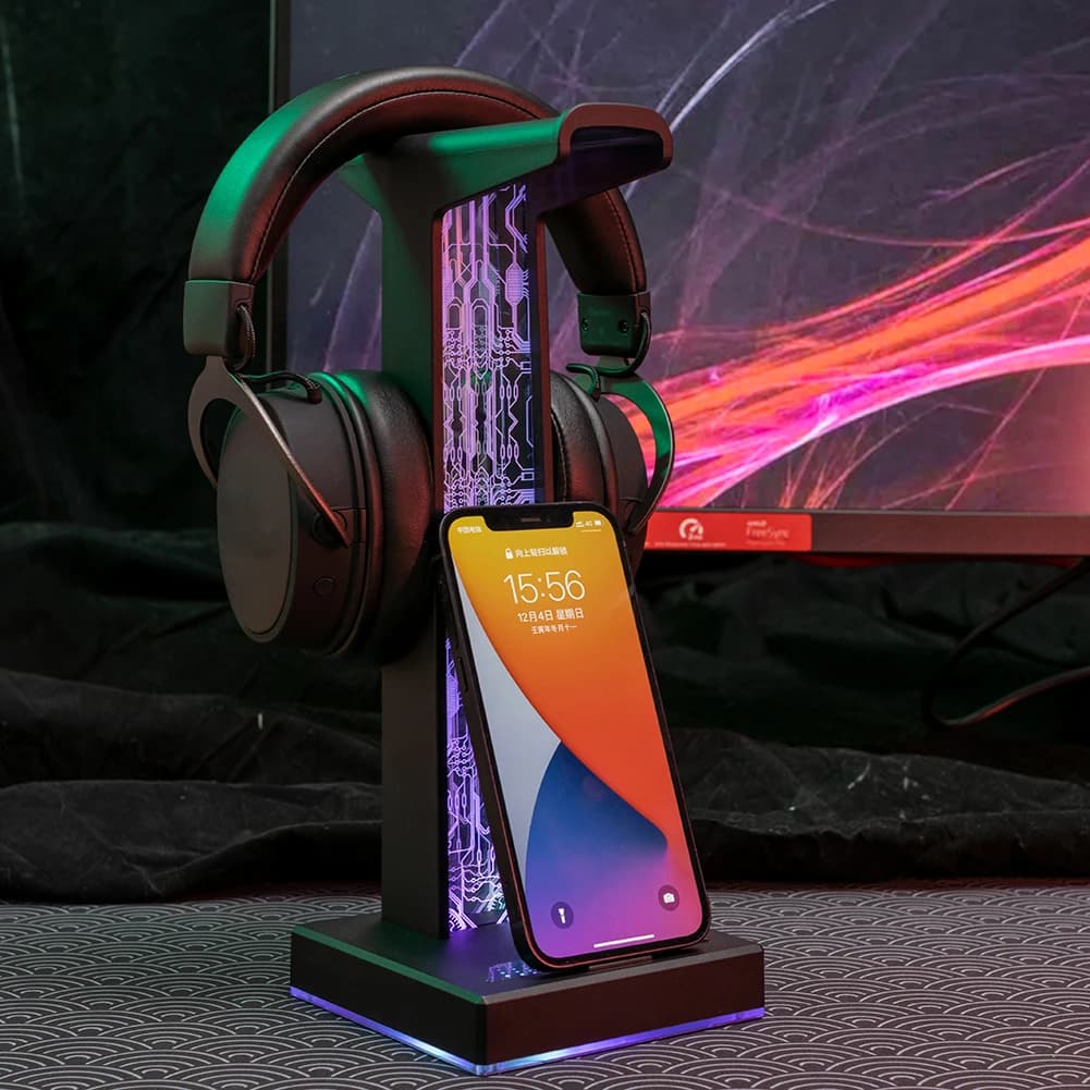 Staffa per cuffie RGB 10 effetti di illuminazione Espositore per cuffie Supporto per supporto per cuffie salvaspazio Gancio per staffa verticale