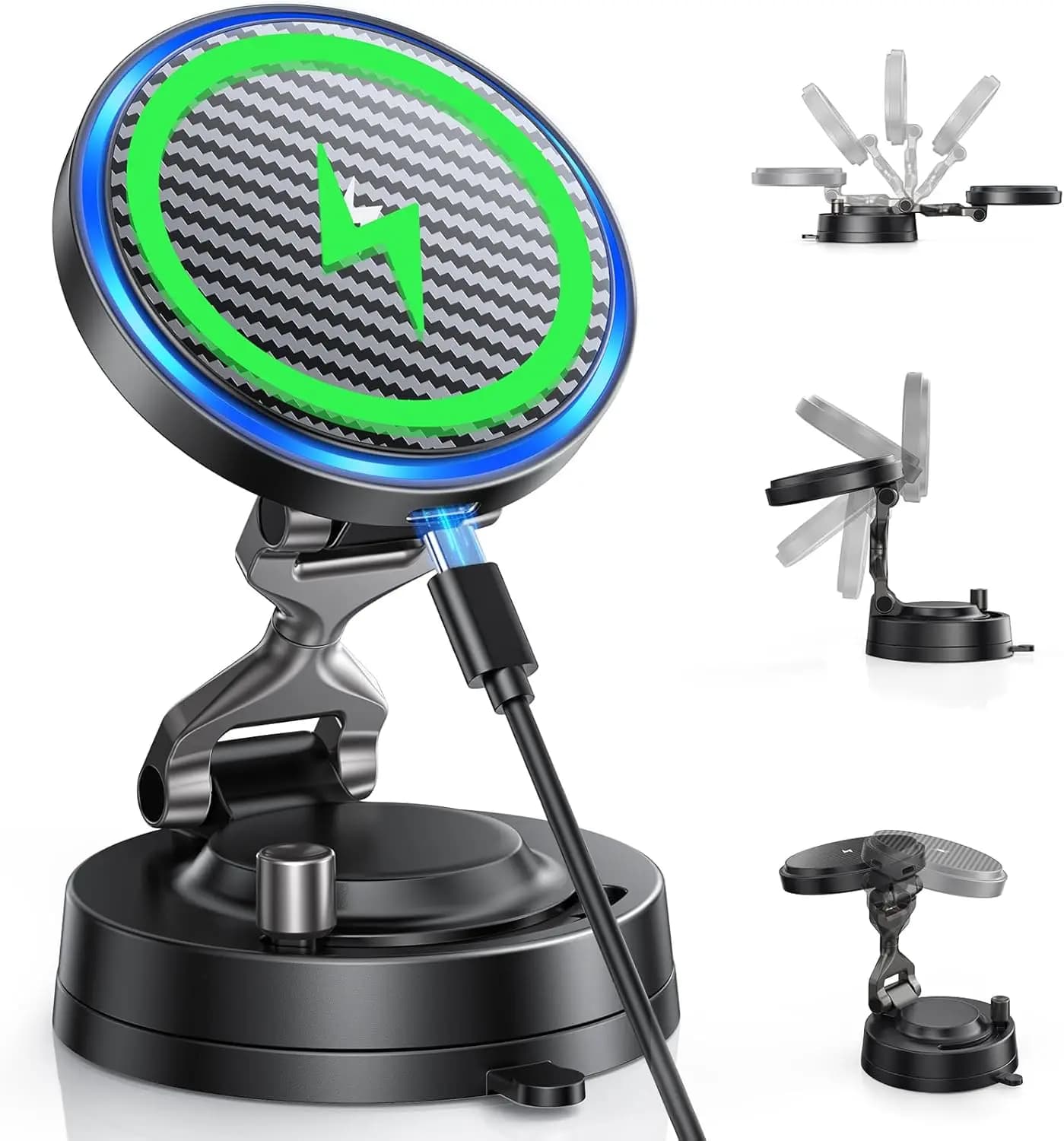 Supporto Magnetico per Auto con Caricatore Wireless Veloce 15W, Forte Aspirazione 82+LBS, Supporto Rotante per iPhone