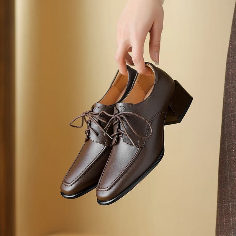 2026 new spring autumn women pumps natural leather plus size 22-26.5cm cowhide+pigskin round toe lace-up loafers women shoes