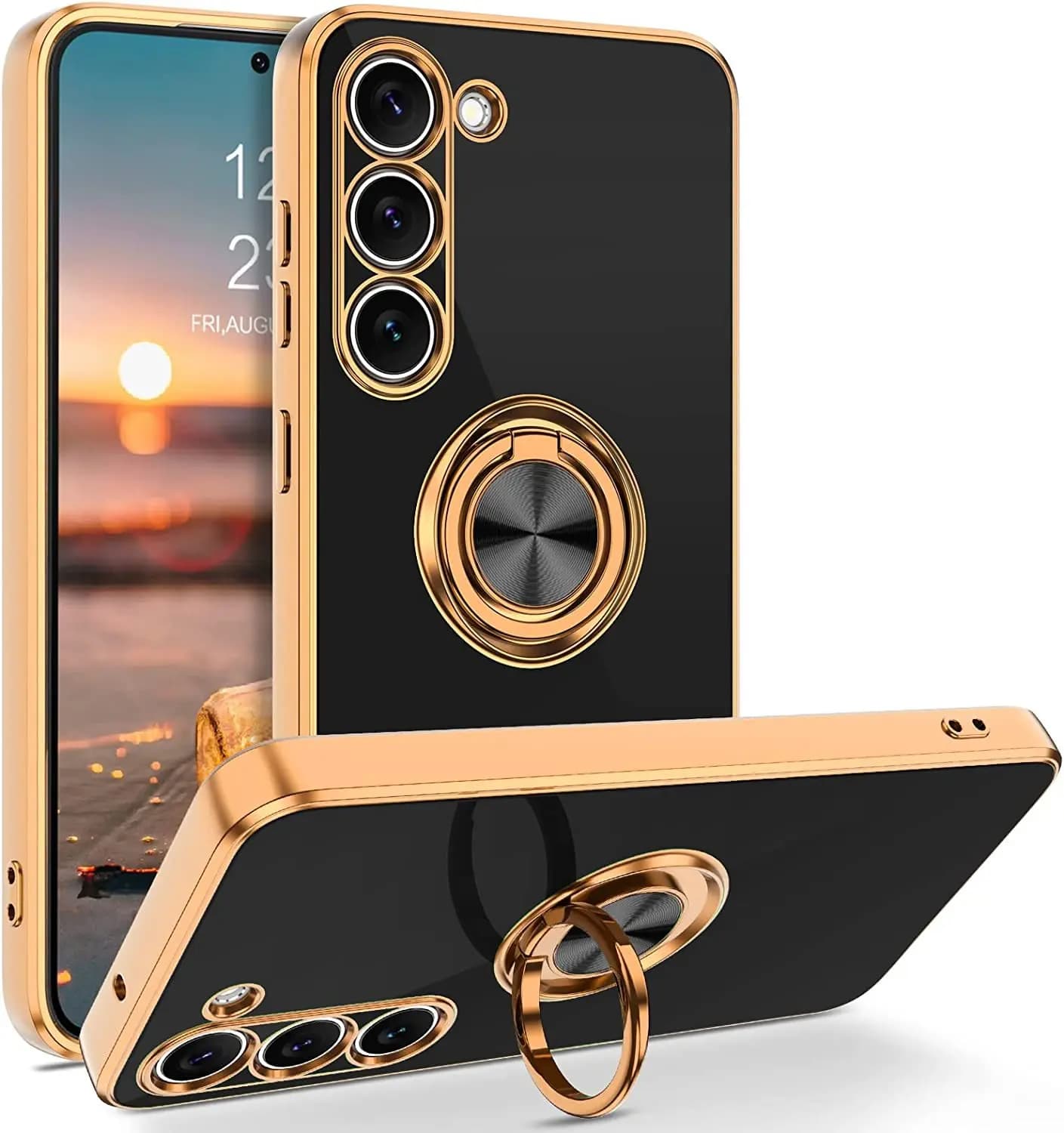 Magnetic Luxury 360 ° Phone Case with ring support for Samsung Galaxy A07 A17 A56 A36 A16 A35 A15 A54 A34 A53 A52 Rear Cover