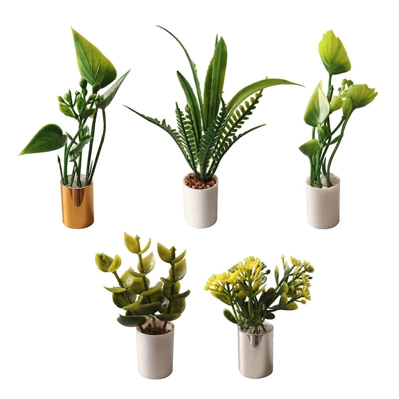 Miniature pot plant for doll house 1:12, green leaves, bonsai, garden and house decoration, toy model, doll house accessories