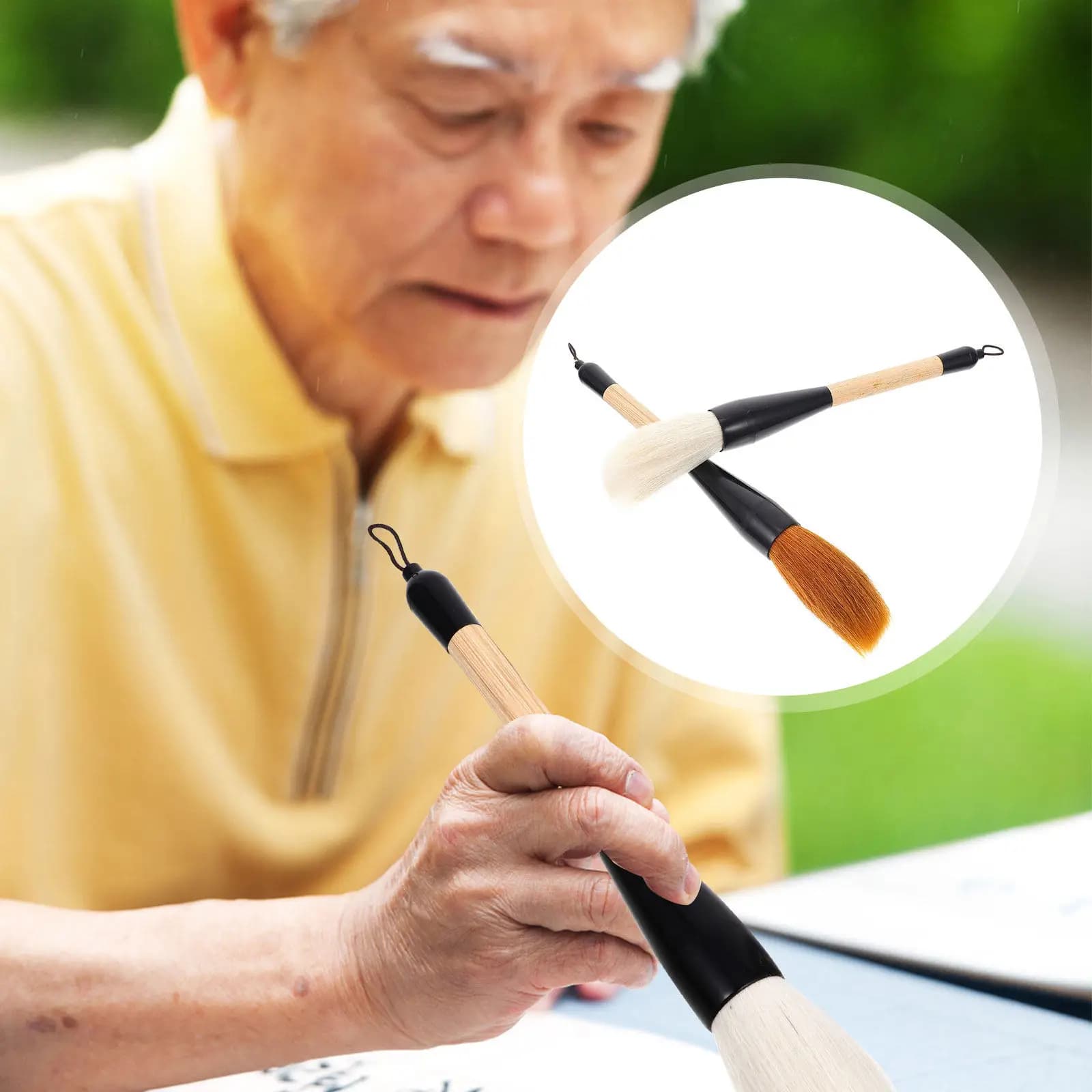 2Pcs Chinese Calligraphy Brush Set Goat Hair Soft Drawing Pens for Painting Practice Calligraphy Art Stationery