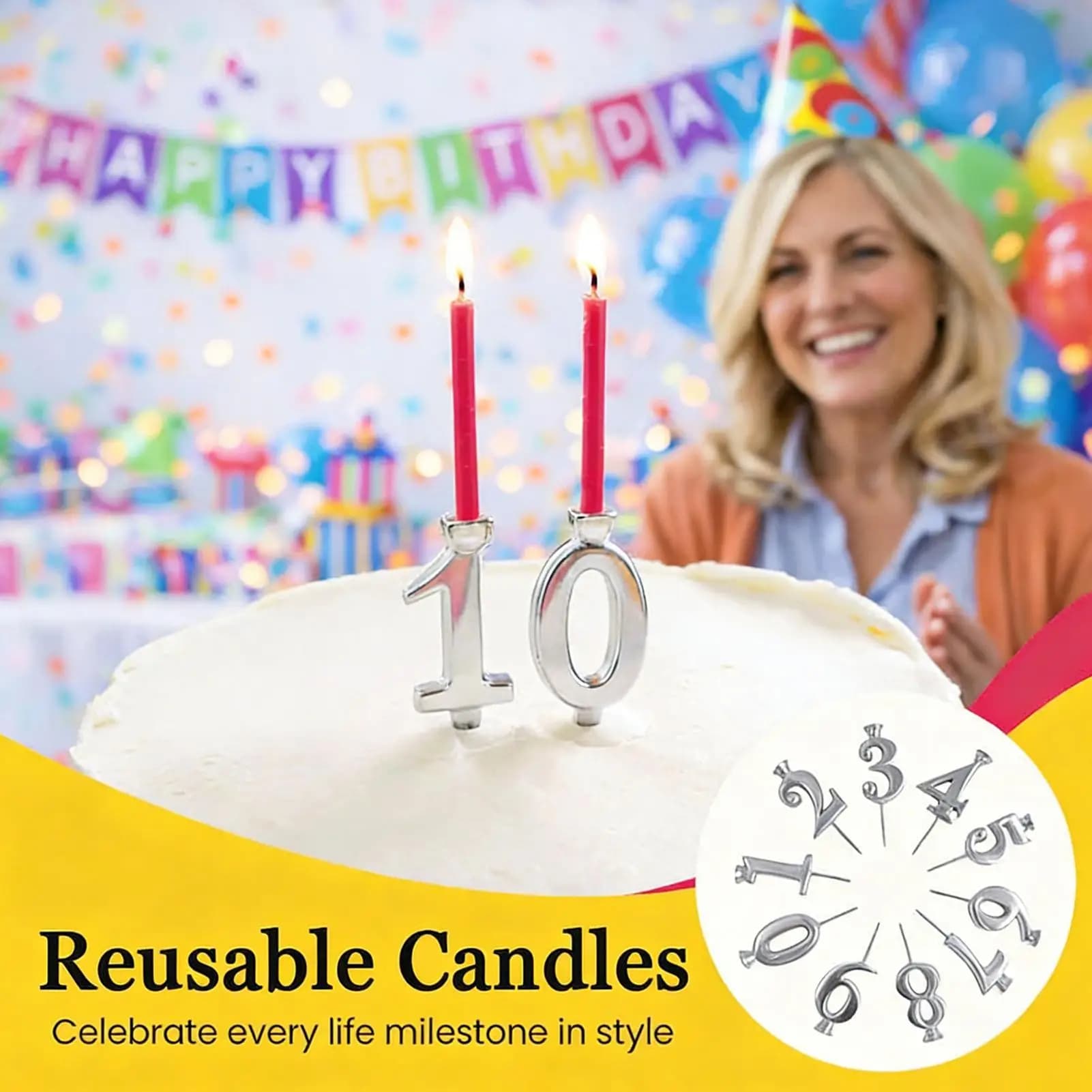 Reusable Stainless Steel Candle Holder, Number Candle Holder for Cake, for Kids, Adults, Boys, Girls, Men, Women, Birthday Cakes
