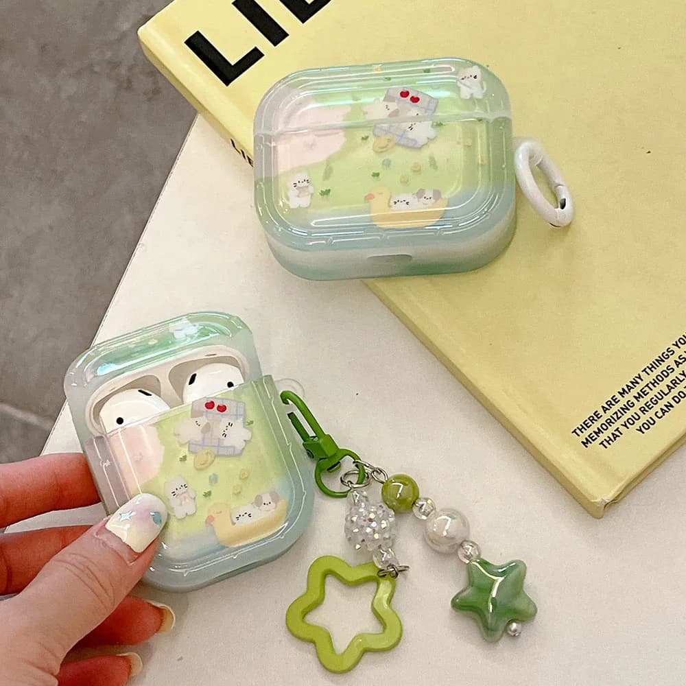 Cute Flower Cat Harvest for Airpods 1 2 3 4 Pro 2 Case for Bluetooth Earphones with Decorating Nice Funda Soft Keychain