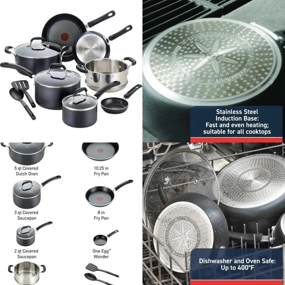 Set of 12-piece non-stick pans, oven safe up to 350°F, includes pans, casserole, pots, utensils, dishwasher safe