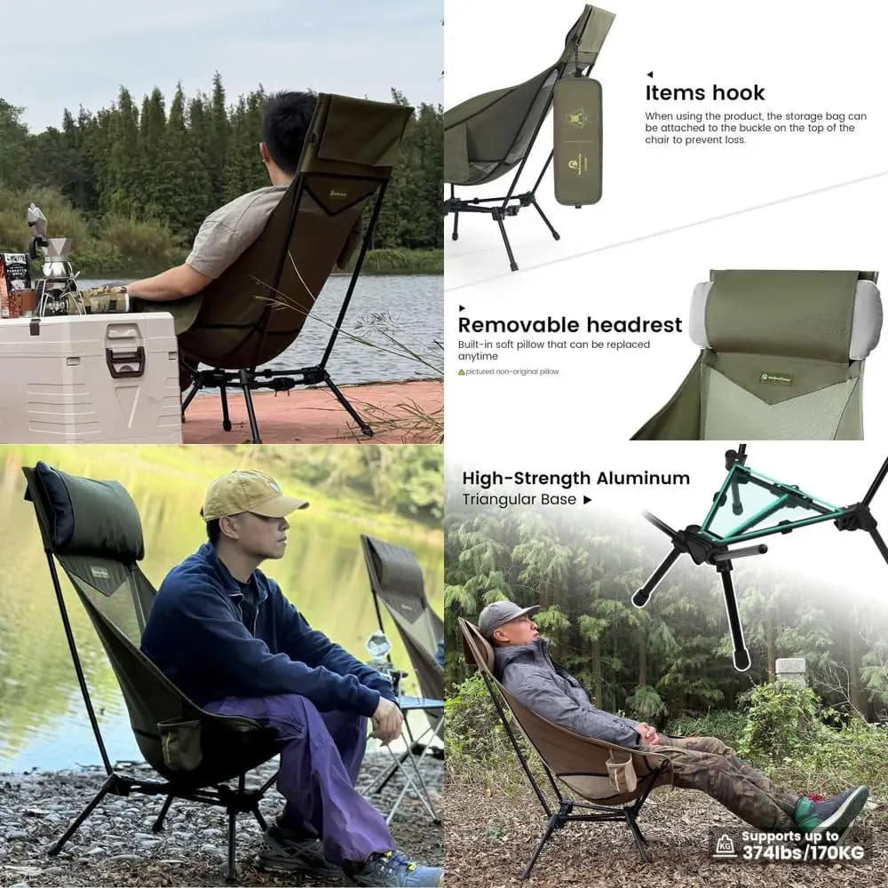 Sedia da Campeggio Verde Pieghevole Oversize Comoda con Cuscino
