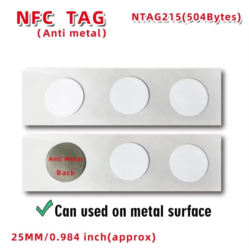 Etichetta RFID da 10 pezzi Etichetta Ntag215 anti-metallo su adesivi NFC in metallo Adesivo riscrivibile Tag NFC per tutti i dispositivi di telefoni cellulari abilitati NFC