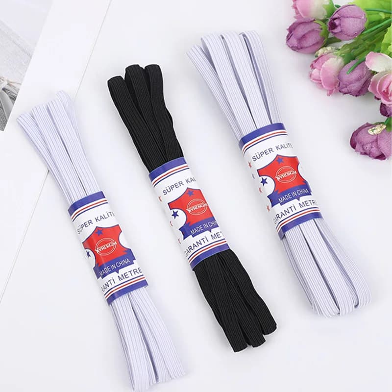 Fascia elastica piatta da 7 mm in lattice di seta in bianco e nero per uso domestico, biancheria intima, pigiama, accessori per cucire, 7 metri