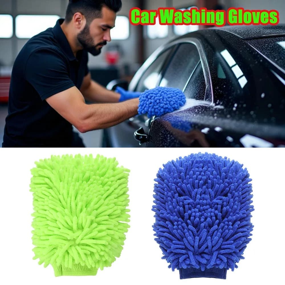 Guanti in microfibra ciniglia per lavaggio auto, doppio strato in pile corallo, morbidi e antigraffio, per detailing auto e moto