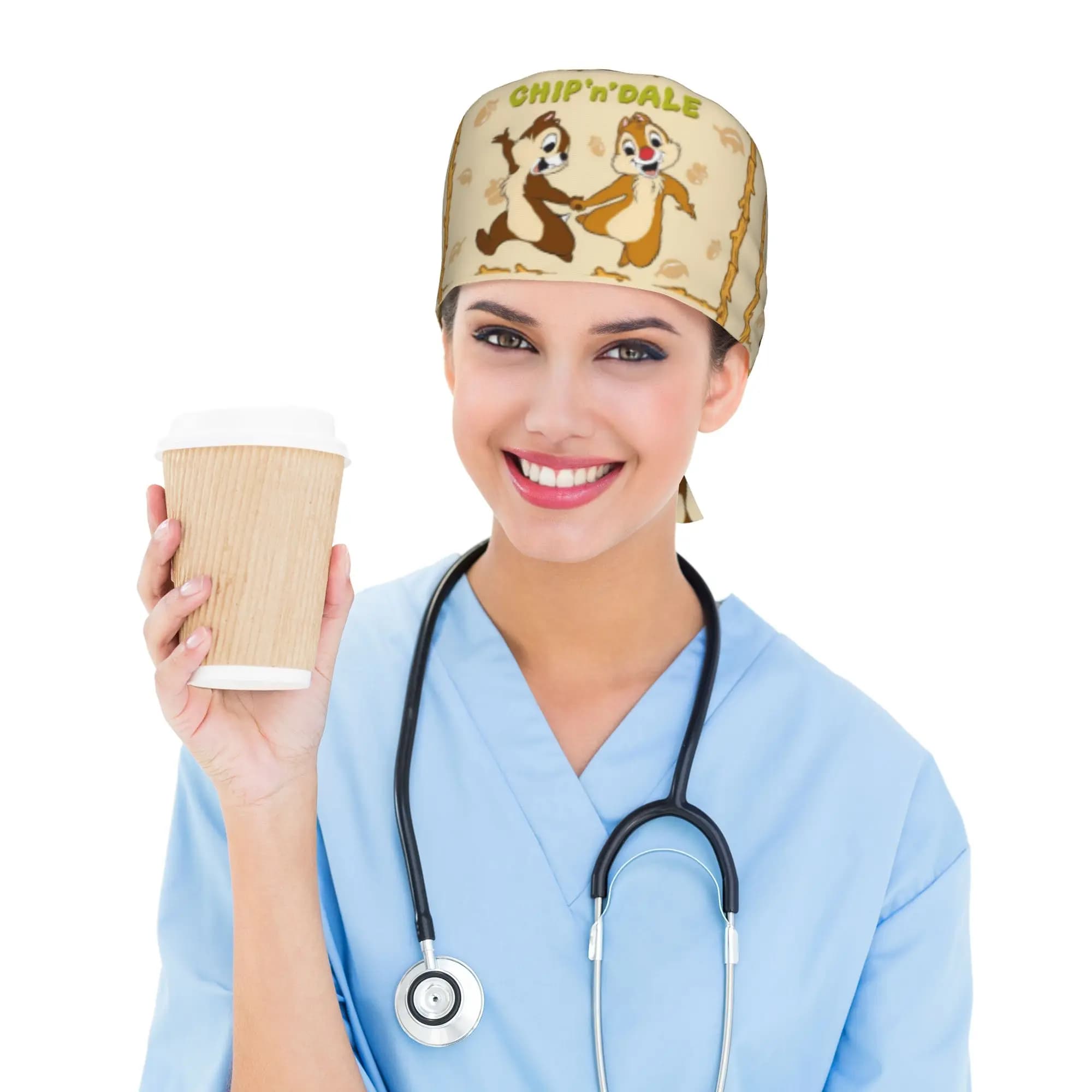 Custom Adjustable Chip Anime D-Dales Working Hat Women Men Surgical Hat Scrub Nursing Doctor Surgeon Cap for Chef