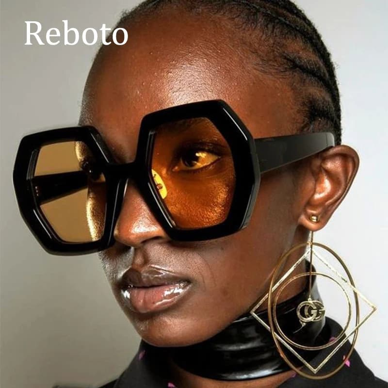 Women's irregular square sunglasses luxury oversize yellow shades elegant polygonal sunglasses UV400