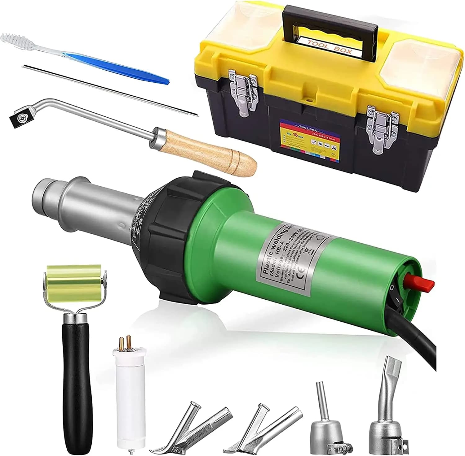 1600W Saldatore di Plastica Torcia Ad Aria Calda Pistola di Saldatura di Plastica Saldatore Pistola PE PVC Kit di Strumenti di Riparazione di Plastica Con Ugelli Rullo
