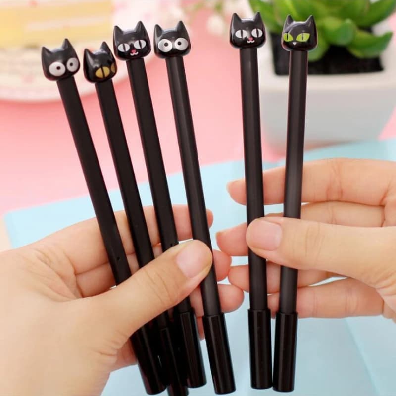 10 Pz/lotto Simpatico Gatto Nero Penna Gel 0.5mm Inchiostro Nero Kawaii Big Eye Gattino Netural Penne Per Bambini Scuola di Cancelleria Forniture Per Ufficio