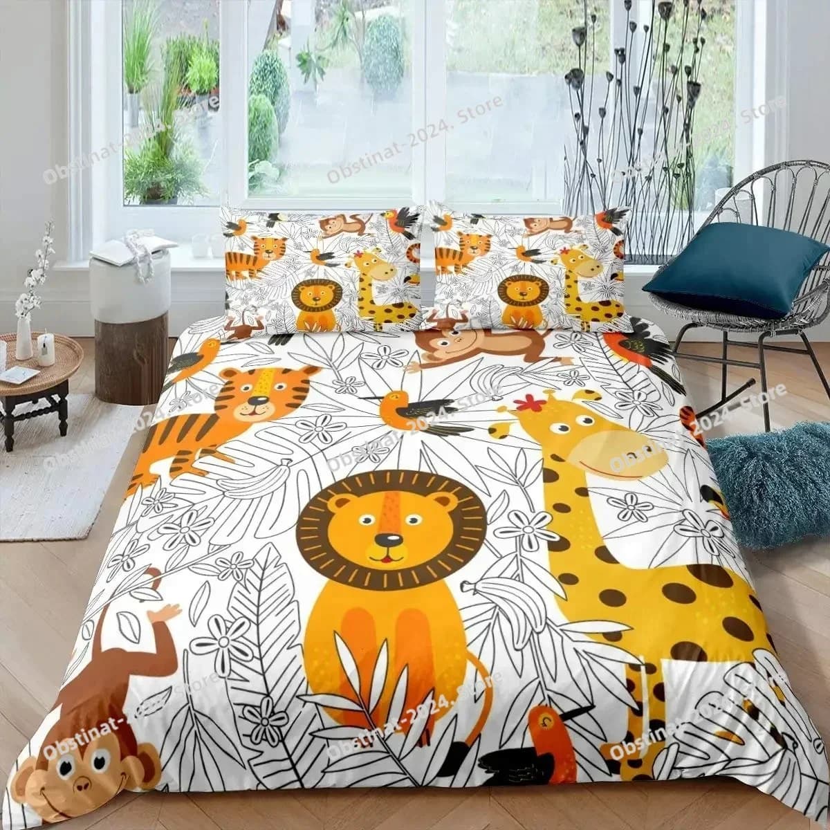 Set copripiumino con animali dei cartoni animati 3D King Size Savannah Foresta tropicale Giungla Vida selvatica Set biancheria da letto per ragazzi Zoo Copripiumino in poliestere