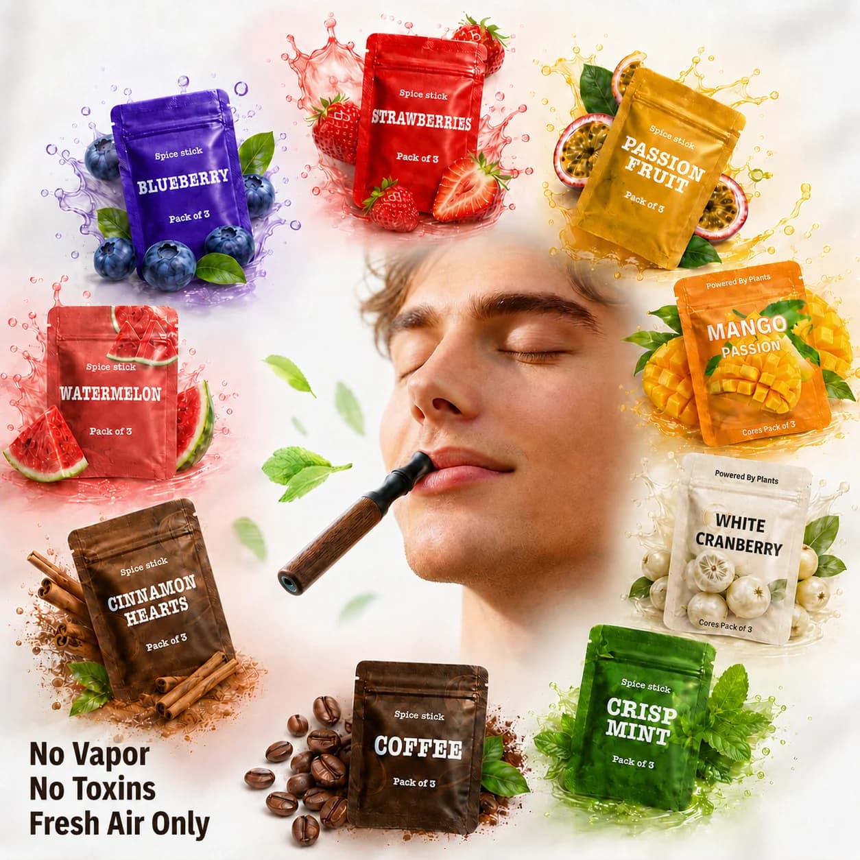 Nicotine Free Wooden Inhaler Aromatherapy Flavored Air Stick Magnetic Refillable Portable Smoking Alternative 9 Flavor Options