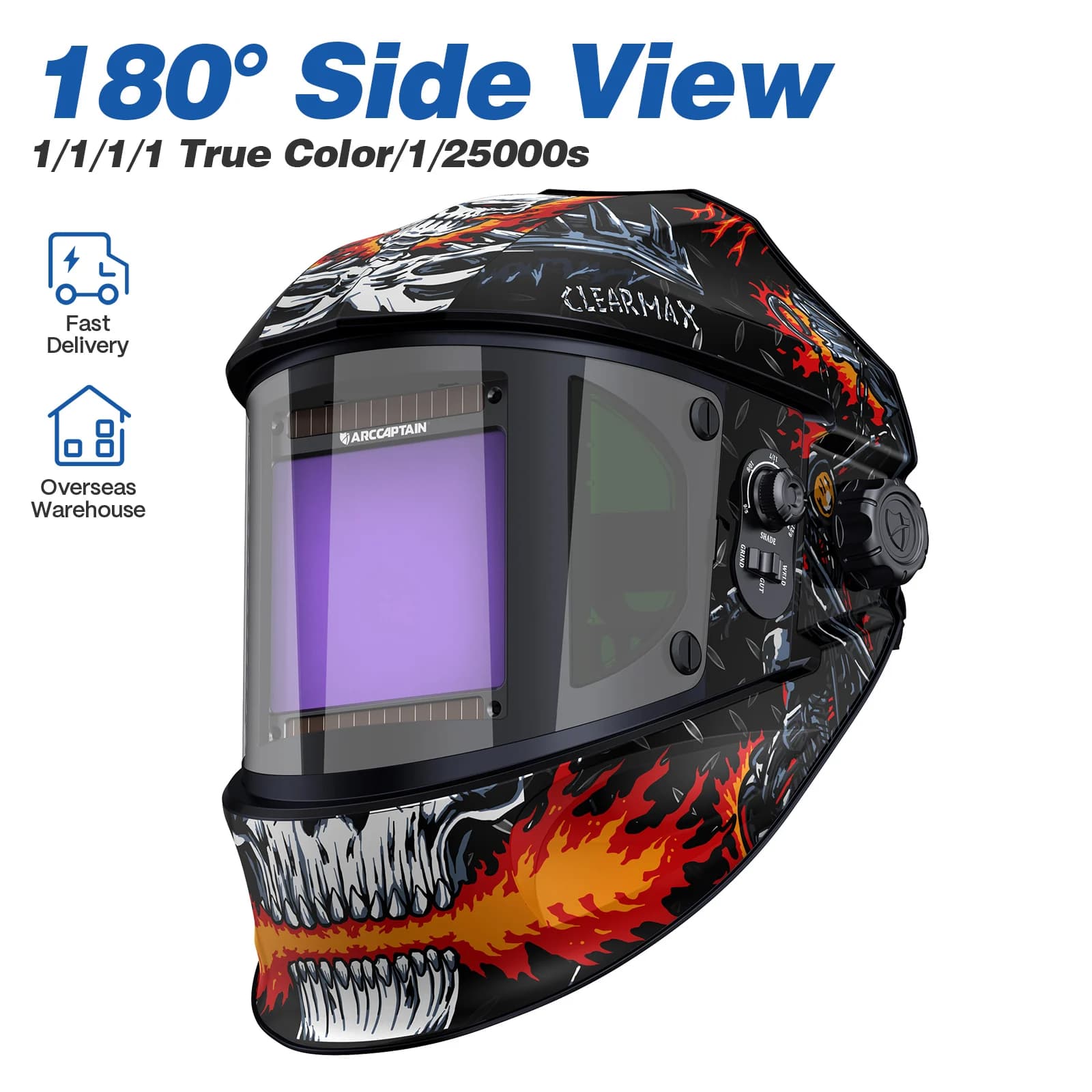 Maschera per saldatura con oscuramento automatico ARCCAPTAIN con 180 ° Casco per saldatura True Color con sensore ad arco 4 con vista laterale 1/1/1/1 per ARC MIG TIG CUT