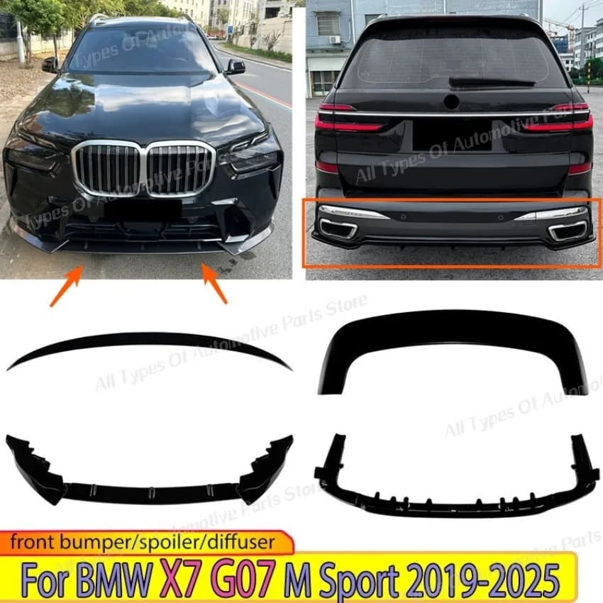 For BMW X7 G07 M Sport 2019-2025 Front bumper Lip Spoiler Splitter Diffuser Rear Upper plate Mid wing Spare parts Auto Body Guard Kit