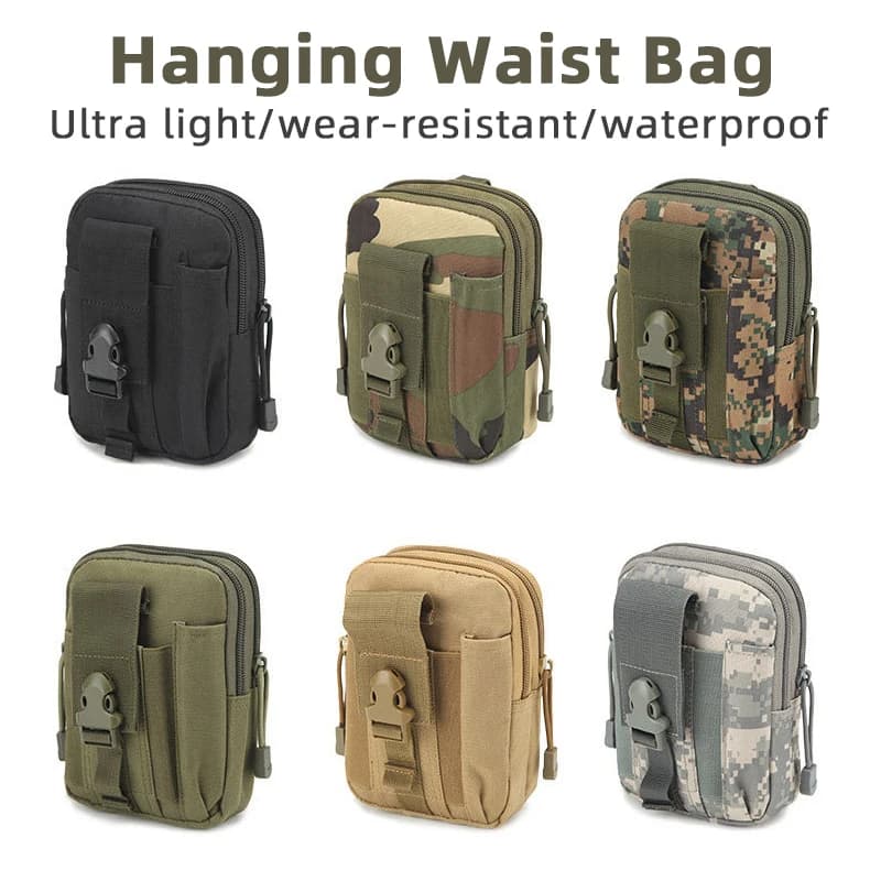 Men's Waist Belt Waist Bag Molle, Survival Tool Bag with Mymetic Waterproof Nylon Pocket for Running, Camping, Hunting