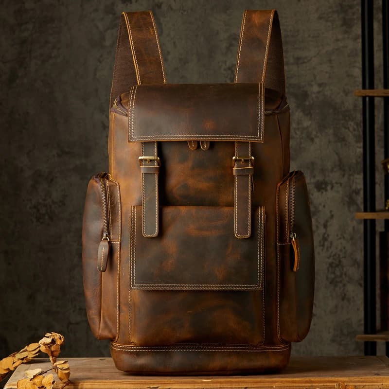 Zaino vintage in vera pelle Zaino da viaggio fatto a mano in pelle bovina Zaino per laptop di grande capacità Borsa a tracolla da scuola retrò